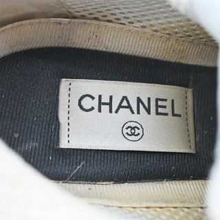 Vintage Metallic Gold & White CC Logo Mesh Sneakers