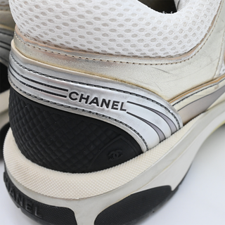 Vintage Metallic Gold & White CC Logo Mesh Sneakers
