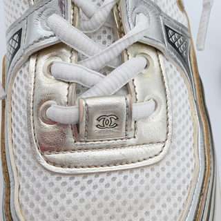 Vintage Metallic Gold & White CC Logo Mesh Sneakers