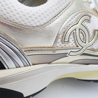 Vintage Metallic Gold & White CC Logo Mesh Sneakers