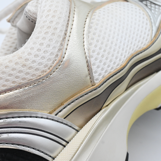 Vintage Metallic Gold & White CC Logo Mesh Sneakers
