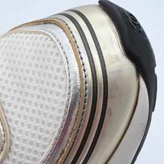 Vintage Metallic Gold & White CC Logo Mesh Sneakers