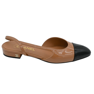 Cap Toe Patent Leather Slingback Flats