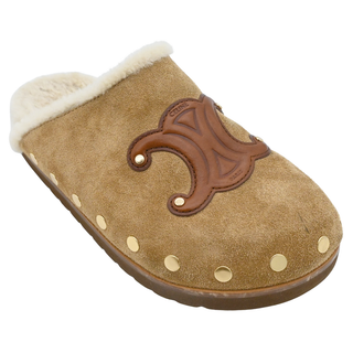 Triomphe Suede Shearling Mules