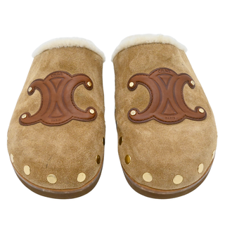 Triomphe Suede Shearling Mules