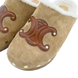 Triomphe Suede Shearling Mules