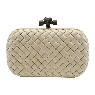 Beige Knot Intrecciato Satin Clutch
