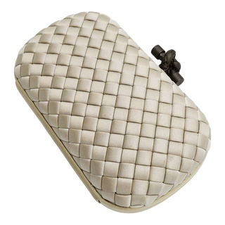 Beige Knot Intrecciato Satin Clutch