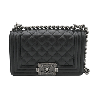 Black Caviar Leather Small Boy Flap Bag