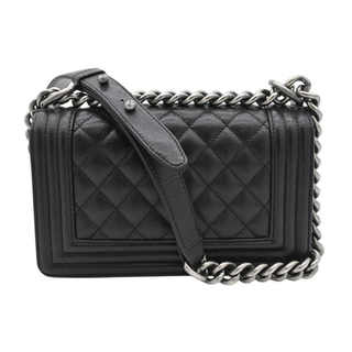 Black Caviar Leather Small Boy Flap Bag