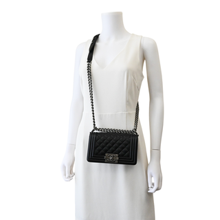 Black Caviar Leather Small Boy Flap Bag
