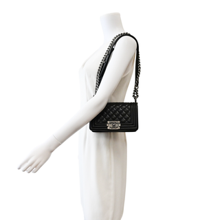 Black Caviar Leather Small Boy Flap Bag