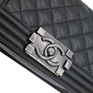 Black Caviar Leather Small Boy Flap Bag