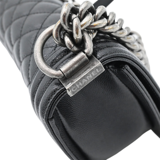 Black Caviar Leather Small Boy Flap Bag