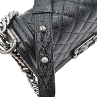 Black Caviar Leather Small Boy Flap Bag