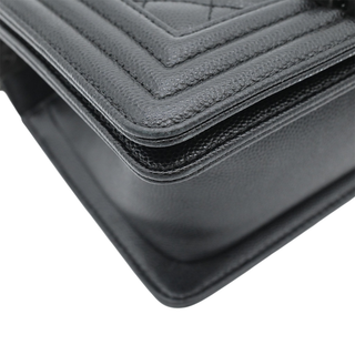 Black Caviar Leather Small Boy Flap Bag