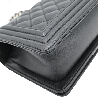 Black Caviar Leather Small Boy Flap Bag
