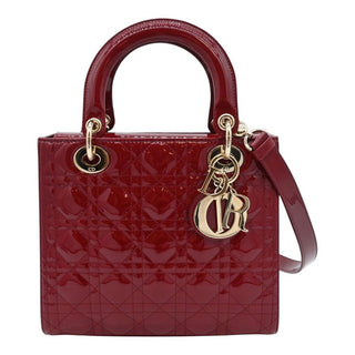 Cherry Red Medium Lady Dior Cannage Patent Leather Bag