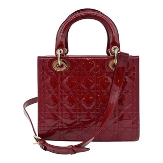 Cherry Red Medium Lady Dior Cannage Patent Leather Bag