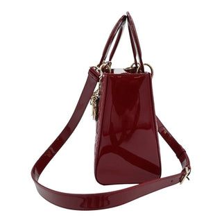 Cherry Red Medium Lady Dior Cannage Patent Leather Bag