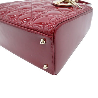 Cherry Red Medium Lady Dior Cannage Patent Leather Bag