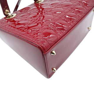 Cherry Red Medium Lady Dior Cannage Patent Leather Bag