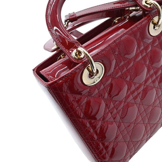Cherry Red Medium Lady Dior Cannage Patent Leather Bag