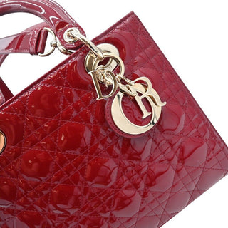 Cherry Red Medium Lady Dior Cannage Patent Leather Bag