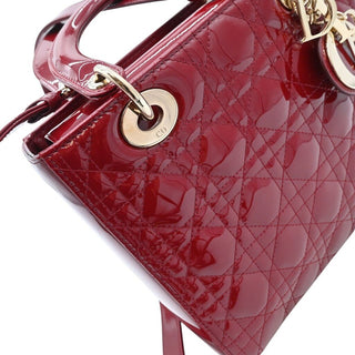 Cherry Red Medium Lady Dior Cannage Patent Leather Bag