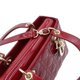 Cherry Red Medium Lady Dior Cannage Patent Leather Bag