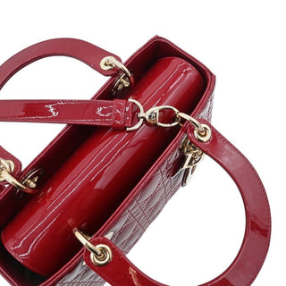 Cherry Red Medium Lady Dior Cannage Patent Leather Bag