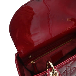 Cherry Red Medium Lady Dior Cannage Patent Leather Bag