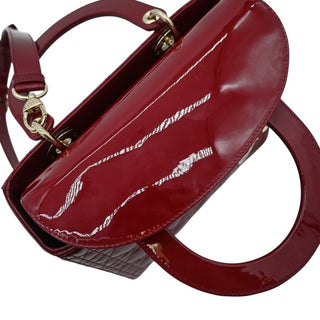 Cherry Red Medium Lady Dior Cannage Patent Leather Bag