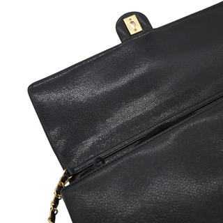 CHANEL | CC Black Caviar Leather Maxi Clutch Bag