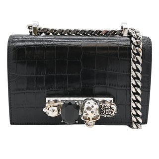 Jewelled Croc-Embossed Leather Satchel Bag