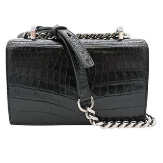 Jewelled Croc-Embossed Leather Satchel Bag