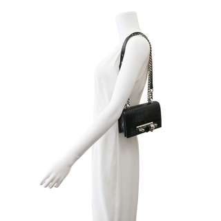 Jewelled Croc-Embossed Leather Satchel Bag
