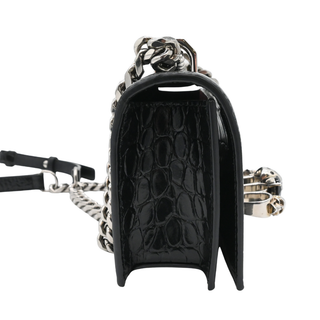 Jewelled Croc-Embossed Leather Satchel Bag