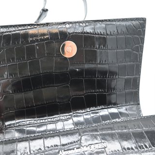 Jewelled Croc-Embossed Leather Satchel Bag