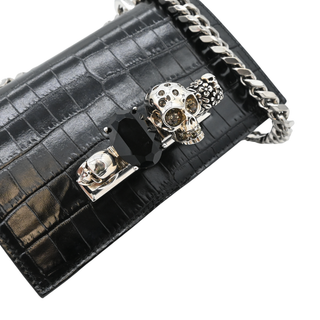 Jewelled Croc-Embossed Leather Satchel Bag