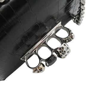 Jewelled Croc-Embossed Leather Satchel Bag