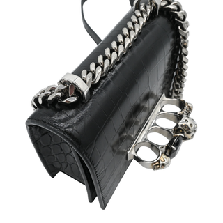 Jewelled Croc-Embossed Leather Satchel Bag