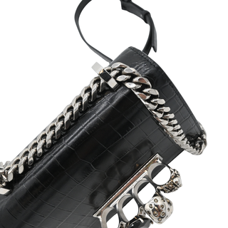 Jewelled Croc-Embossed Leather Satchel Bag