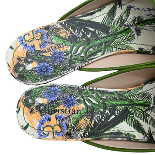 Green Toile de Jouy Tropical Embroidered Mules