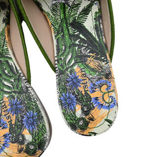 Green Toile de Jouy Tropical Embroidered Mules
