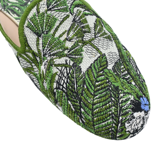 Green Toile de Jouy Tropical Embroidered Mules