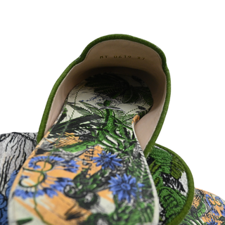 Green Toile de Jouy Tropical Embroidered Mules