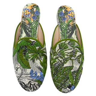 CHRISTIAN DIOR | Green Toile de Jouy Tropical Embroidered Mules
