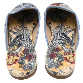 Blue Toile de Jouy Tropical Embroidered Mules