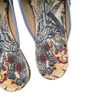Blue Toile de Jouy Tropical Embroidered Mules